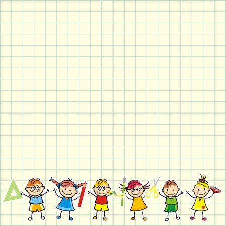 Children on square paper, banner, vector iconのイラスト素材