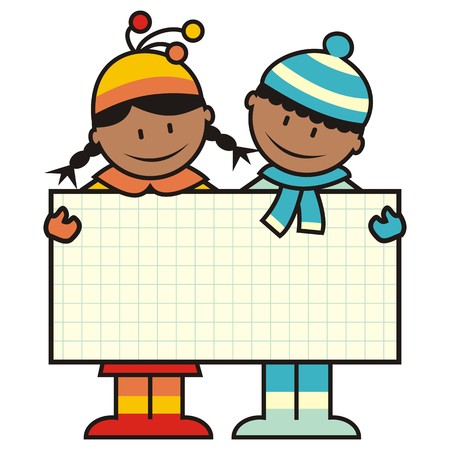 Winter clothes, girl and boy, vector icon, bannerのイラスト素材