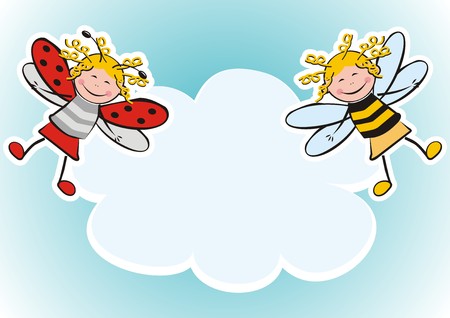 Banner, ladybug and bee, two figure, carnival.のイラスト素材