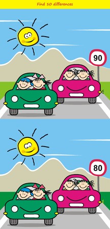 Kids and cars, game for children, find ten differencesのイラスト素材