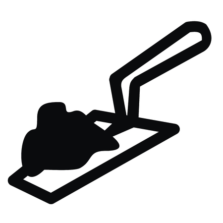 Trowel with mortar, vector icon, black and white silhouette. Single tool white trowel with black contour isolated object.のイラスト素材