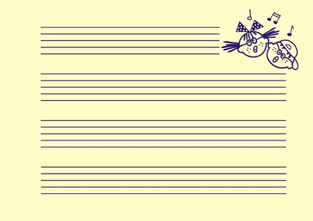 Music empty blank note status. Notebook for musical notes with picture with girl and boy. Vector illustration. Blue lines on light background.のイラスト素材