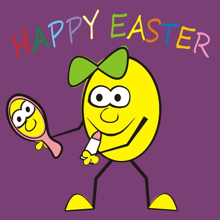 Easter egg, lipstick and mirror icon, funny postcardのイラスト素材