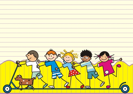 children and dog on a scooter, Vector illustration.のイラスト素材