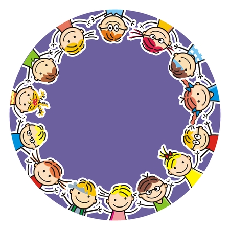 Happy kids  round postcard, cartoon vector illustrationのイラスト素材
