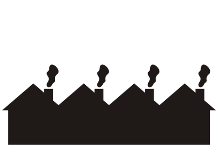 Environment, houses and smog, black silhouette, vector iconのイラスト素材