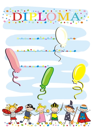 Diploma, carnival, happy kids and mask, epsのイラスト素材