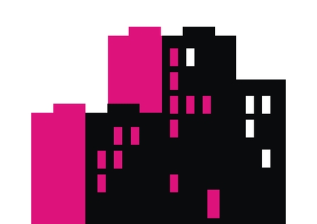 Town, black and purple silhouette of houses, vector iconのイラスト素材