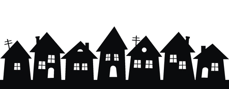 black silhouette of city, group of houses, vector iconのイラスト素材