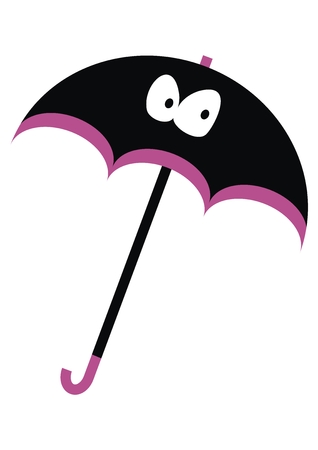 Funny umbrella with eyes, vector illustration. Black umbrella with eyes and purple rim.のイラスト素材