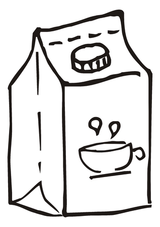 Milk drink, dairy product in a box, vector black and white illustration. Paper box with plastic closure.のイラスト素材