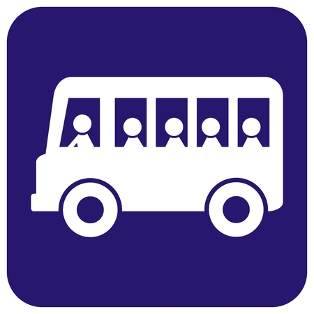 bus passenger, black silhouette at blue background, bus and people, vector iconのイラスト素材