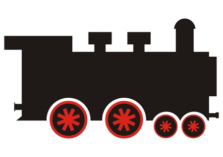 Steam locomotive, vector illustration. Single object. Old engine with chimney. Black silhouette of vapor with red wheels.のイラスト素材
