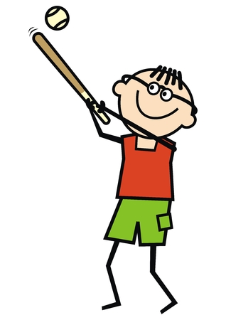 Baseball Player, vector illustration. Young man doing sports. Man with baseball bat and ball.のイラスト素材