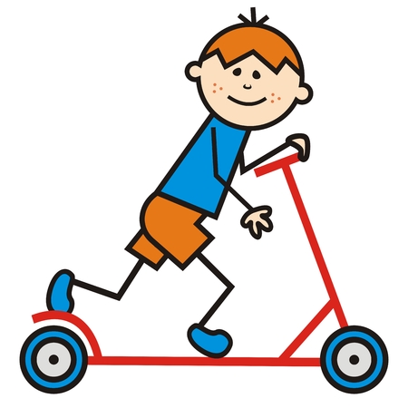 Boy and push scooter, vector illustrationのイラスト素材