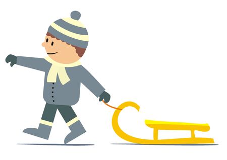 Boy with sled, vector illustrationのイラスト素材
