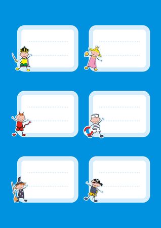 Set of labels on exercise books. Six nameplates with fairytale character. | Vector Illustration Keywords:のイラスト素材
