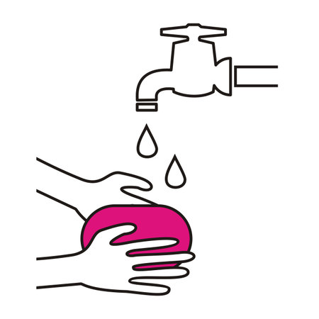Hands washing soap under a tap. Vector icon.のイラスト素材