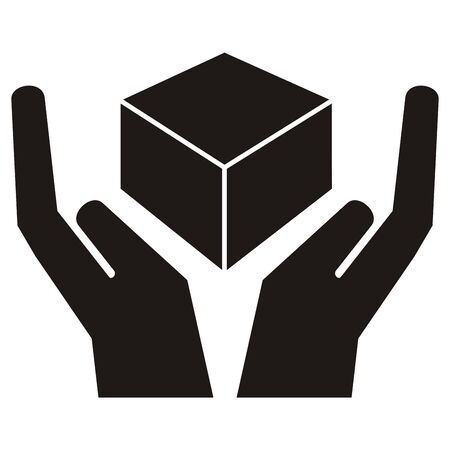 Black silhouette of hands with parcel, conceptual vector iconのイラスト素材