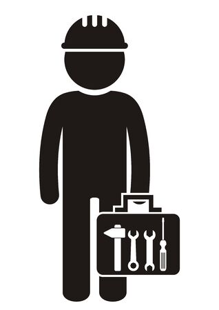 man with tool case, black silhouette, vector iconのイラスト素材