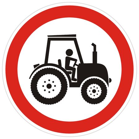 No entry for tractors, road sign, vector icon. Red prohibition sign. Stop symbol.のイラスト素材