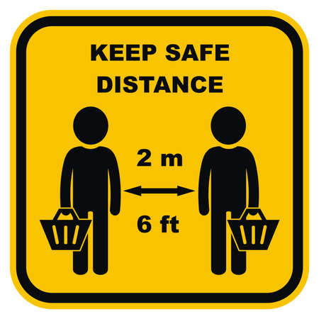 Keep safe distance, people with shopping cart, vector iconのイラスト素材