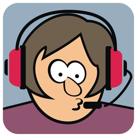 Woman with headset, humorous vector illustrationのイラスト素材