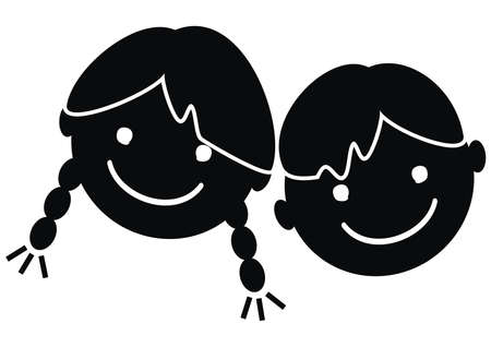 Girl and boy, black silhouette, heads, vector iconのイラスト素材
