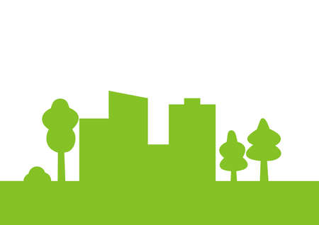 Town and greenery, green vector conceptual illustration, silhouetteのイラスト素材