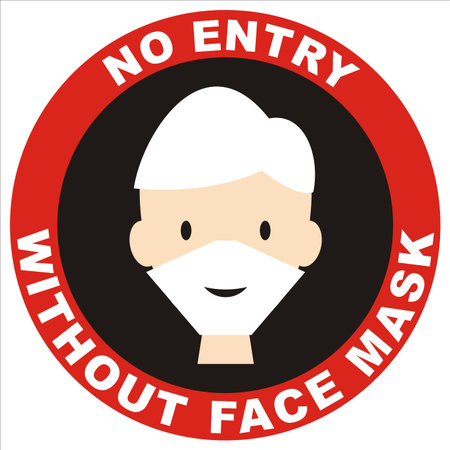 no entry without face mask, vector banner, red frameのイラスト素材