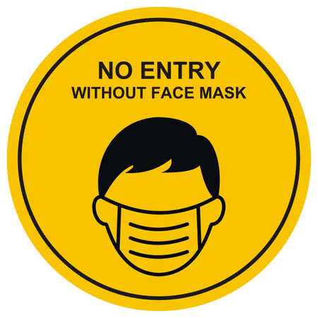 no entry without face mask, vector banner, yellow circle backgroundのイラスト素材