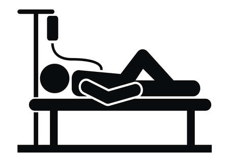 Person in hospital bed, infusion, black silhouette, vector icon.のイラスト素材