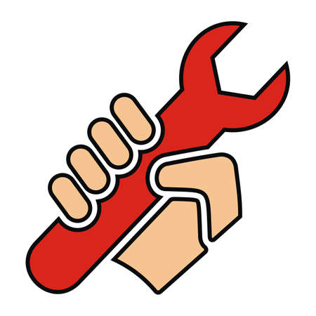 installation, hand with red wrench, vector iconのイラスト素材