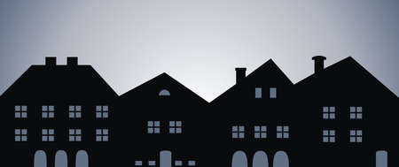 Town, darkness, black and gray colors, vector bannerのイラスト素材