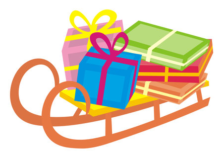 Sledge and Christmas gifts illustrationのイラスト素材