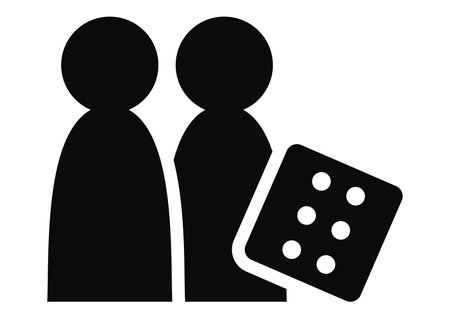 Board game figures and dice in black and white design, vecor iconのイラスト素材