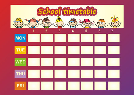 School timetable with seven lessons, vector illustrationのイラスト素材
