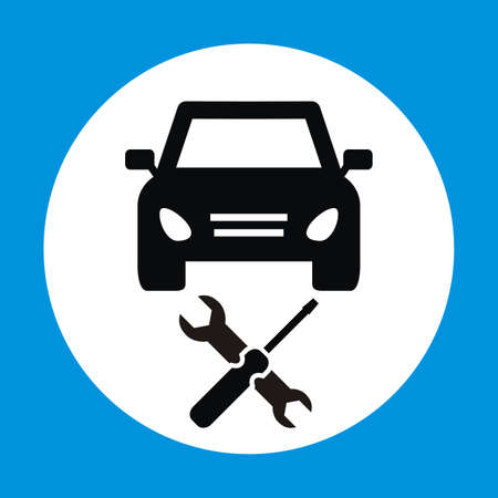 car service, banner, black icon at circle white frame on blue backgroundのイラスト素材