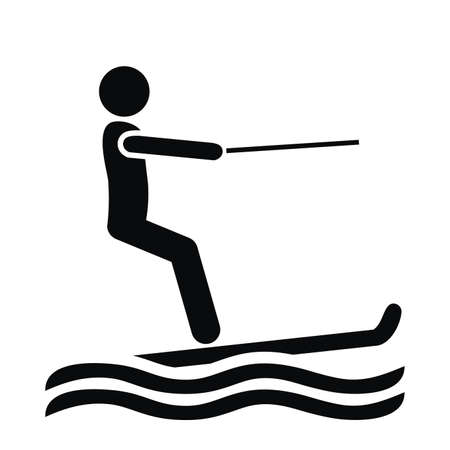 Water skier, black silhouette, vector iconのイラスト素材