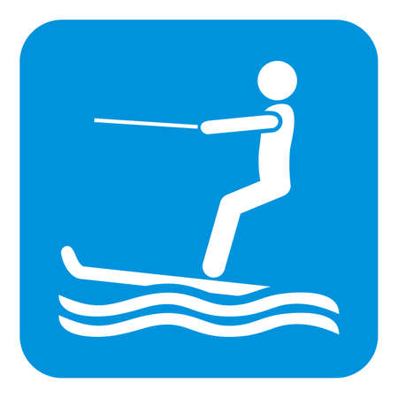 Water skier, white silhouette at blue background, vector iconのイラスト素材