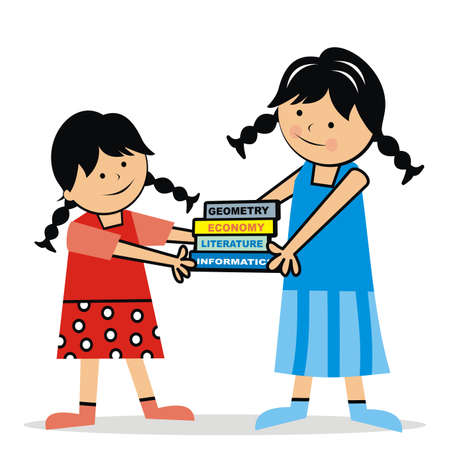Girls carrying books, cute vector illustrationのイラスト素材