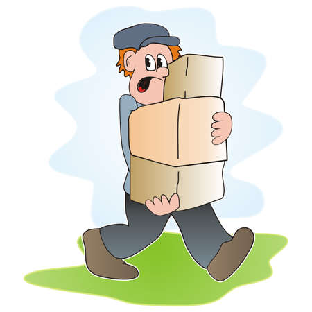 Man carries boxes, funny vector illustrationのイラスト素材