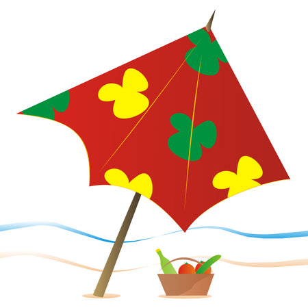 beach umbrella and picnic basket, conceptual vector illustrationのイラスト素材
