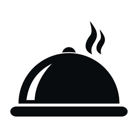 Covered food tray of restaurant service, black vector icon on white background, silhouetteのイラスト素材