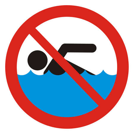 No swimming, vector warning sign, red circle frameのイラスト素材