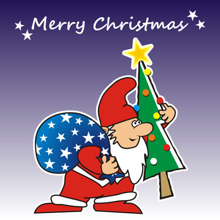 Santa Claus with Christmas tree, vector funny illustrationのイラスト素材