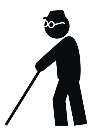 Blind man with walking stick and eyeglasses, glyph icon, disability and blindness, blind person sign vector graphics, editable stroke solid icon, eps 10のイラスト素材