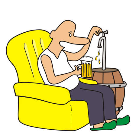 man with keg of beer, vector humorous illustrationのイラスト素材