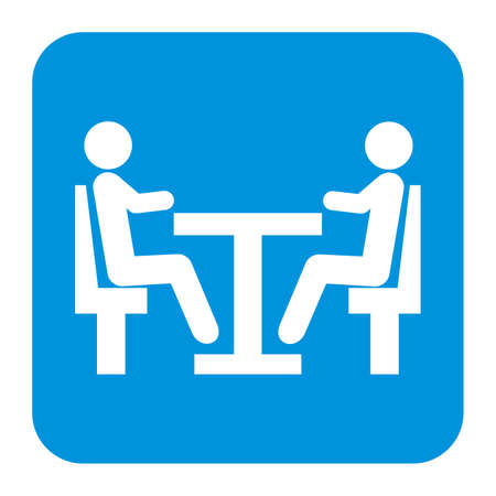 resting place, waiting room, vector sign, conceptual icon, white illustration on blue backgroundのイラスト素材