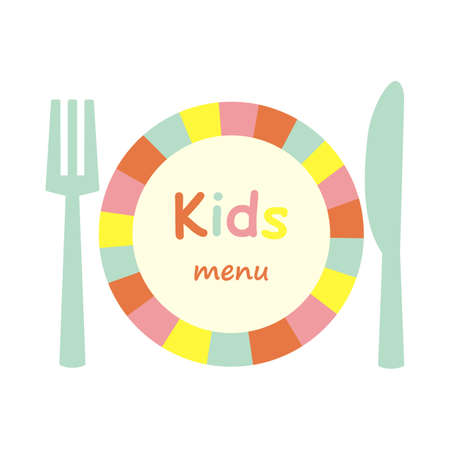 Kids menu, plate and cutlery, vector conceptual illustrationのイラスト素材